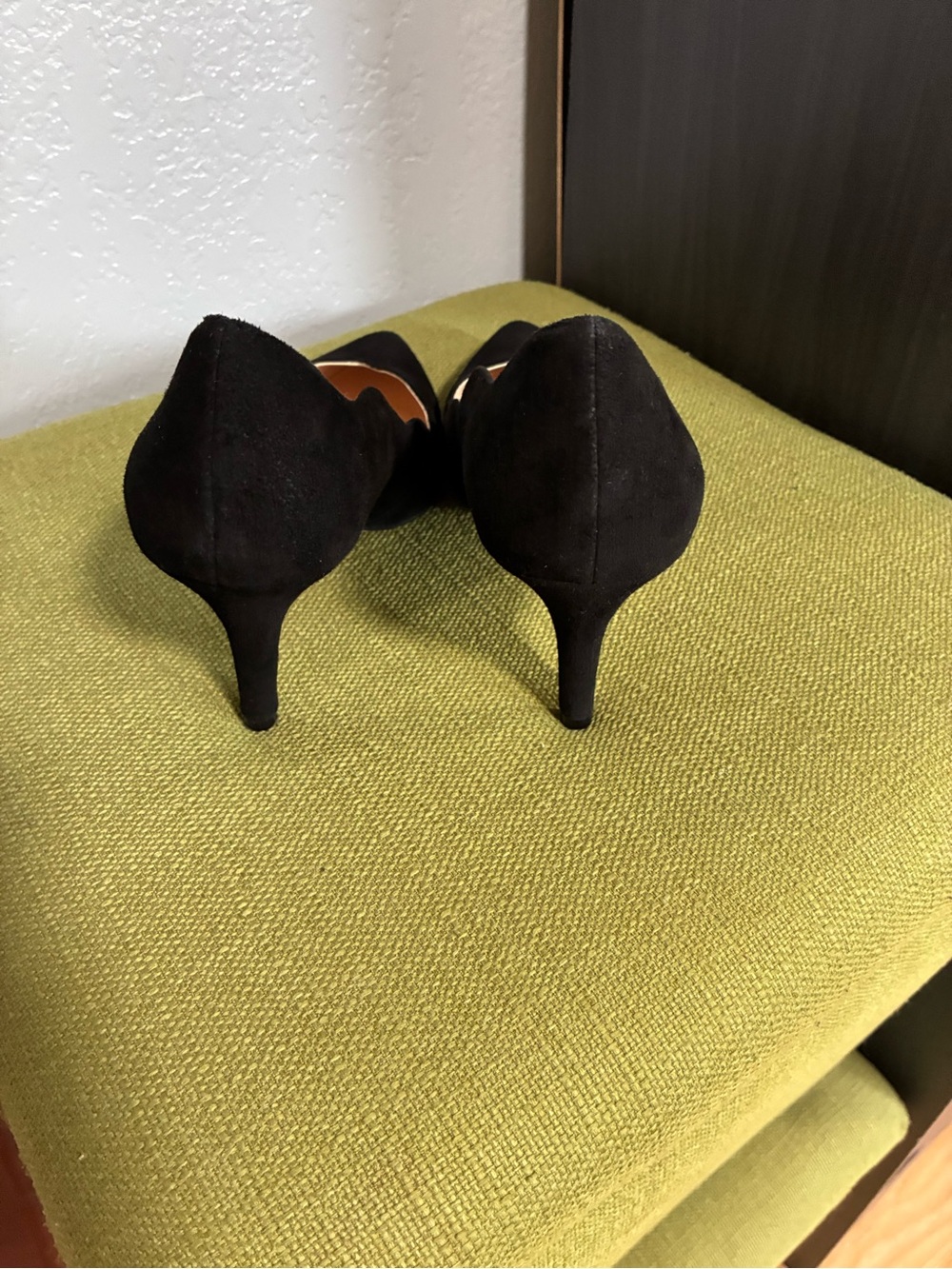 Cole Haan Black Suede Pointed Pump with V-Cut - Picture 7 of 10